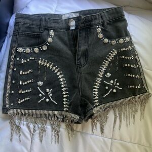 Forever 21 Black Embellished Jean Shorts